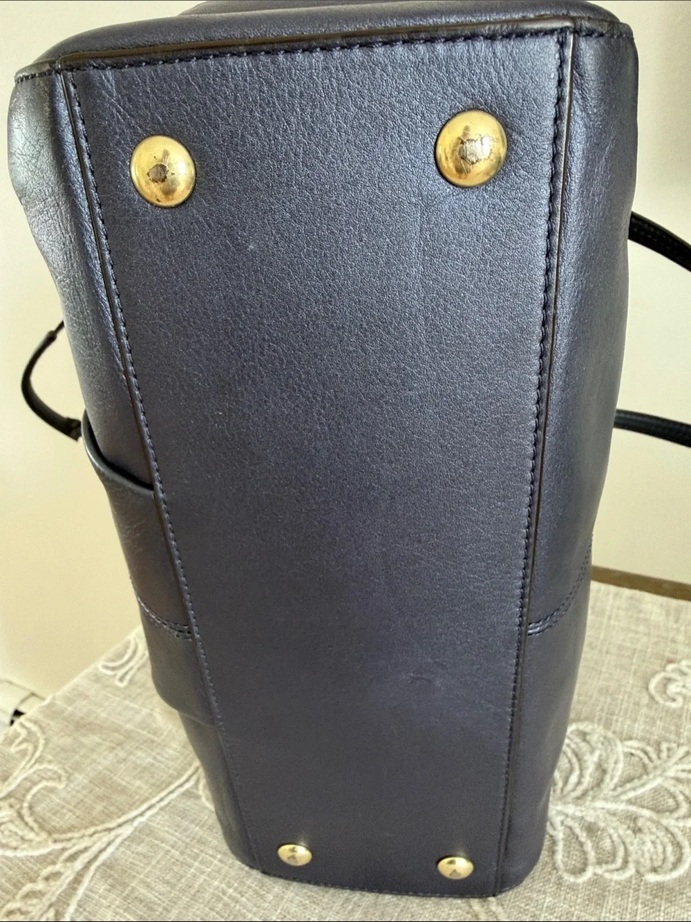 Coach Blue Leather Taylor North/South Tote Bag with Gold Tone Hardware
